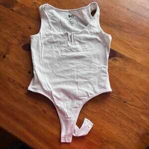 EUC SO White Bodysuit with Snap Closure and Thong Back Sz M